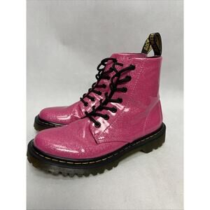 Dr. Martens Womens Luana Pink Glitter Lace-Up Ankle Combat Boots Size 6